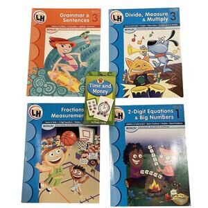 Educational Workbooks Grade 1-3 Children Lot of 4 With Flash Cards Homeschooler
